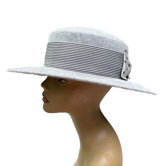 Vintage NOS Banash Boston Light Gray Wool Felt Fedora Hat Polka Dot  Bow US 7.5 main image 12